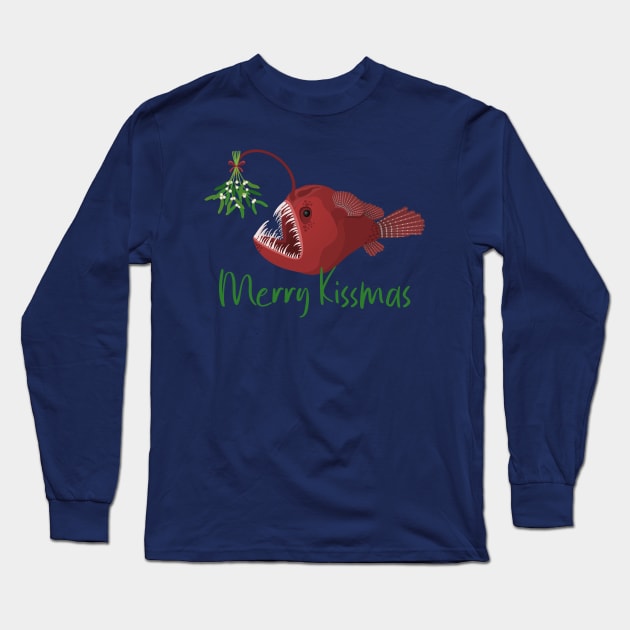 Merry kissmas anglerfish under the mistletoe Long Sleeve T-Shirt by Tefra
